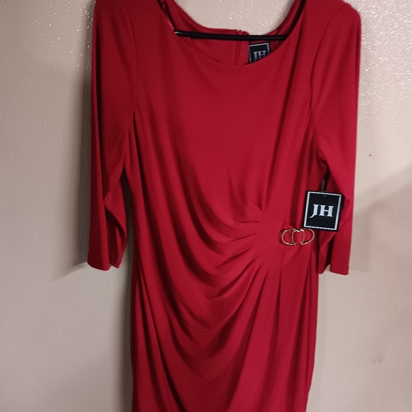 JH Knee-Length 3/4 Sleeve Red  Dress Size16 Retail $79 - Picture 5 of 11